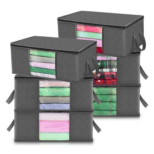 6 Pack 35L Clothes Storage Bags, Foldable Under Bed Storage Boxes with Clear Window, Reinforced Handles Quilt Blanket Organiser Containers for Wardrobe Closet Bedroom Storage
