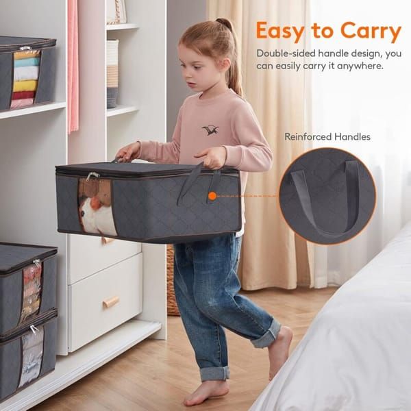 6 Pack 35L Clothes Storage Bags, Foldable Under Bed Storage Boxes with Clear Window, Reinforced Handles Quilt Blanket Organiser Containers for Wardrobe Closet Bedroom Storage