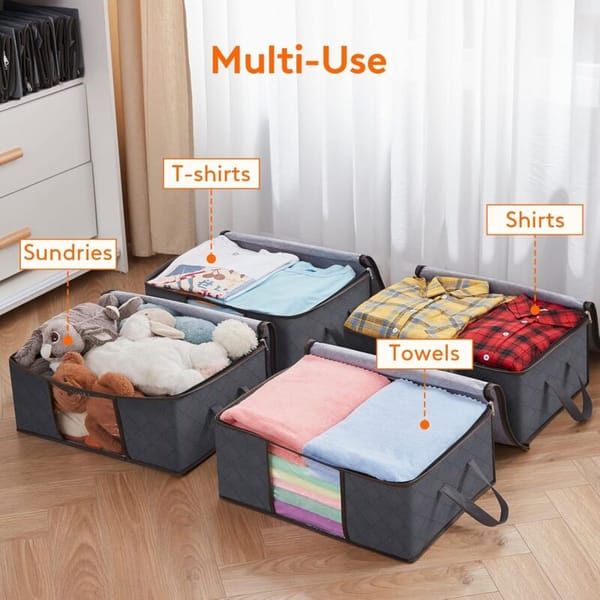 6 Pack 35L Clothes Storage Bags, Foldable Under Bed Storage Boxes with Clear Window, Reinforced Handles Quilt Blanket Organiser Containers for Wardrobe Closet Bedroom Storage