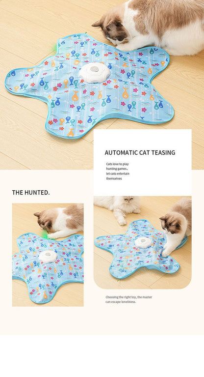 Electric Rotating Hide & Seek Cat Toy - Self-Play Interactive Kicker with Hiding Cover - USB Rechargeable Auto Teaser for Indoor Cats - Fish 2 Sticks 1200mAh