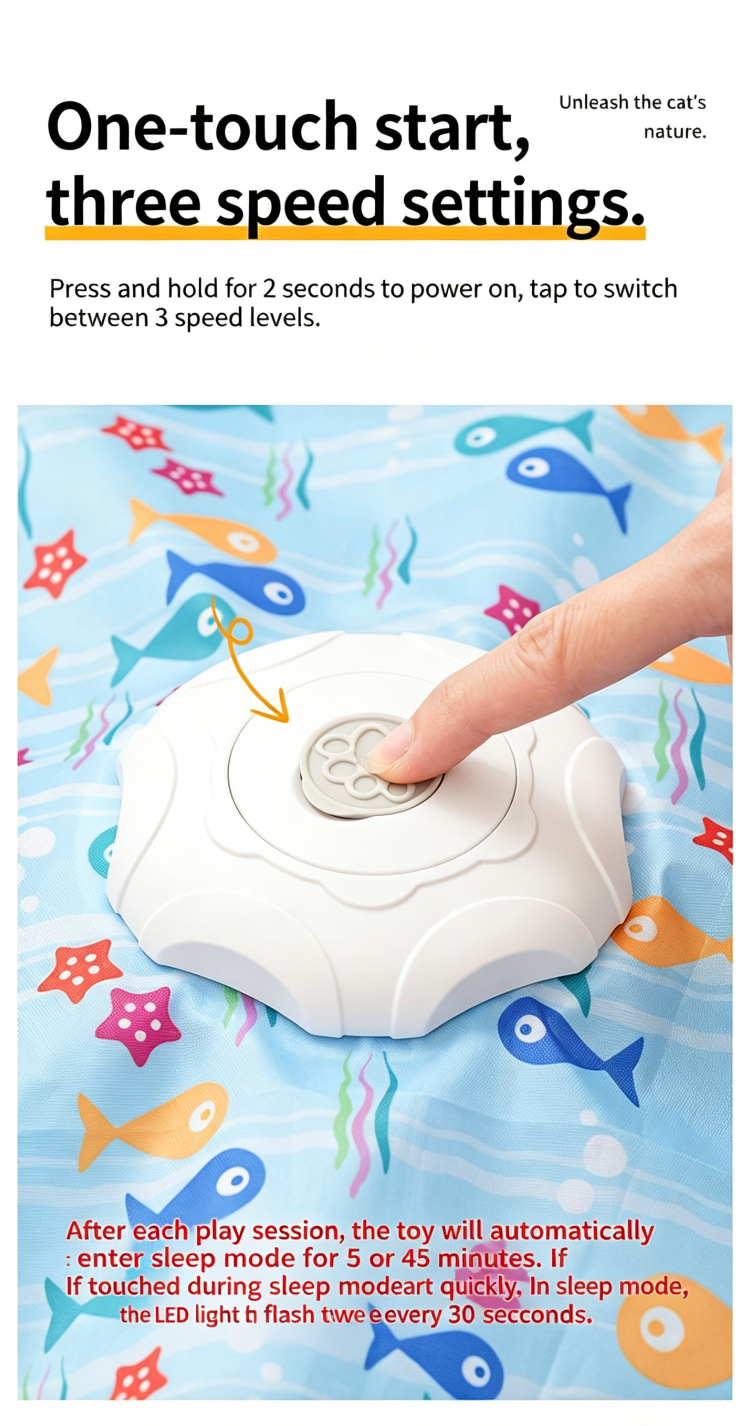 Electric Rotating Hide & Seek Cat Toy - Self-Play Interactive Kicker with Hiding Cover - USB Rechargeable Auto Teaser for Indoor Cats - Fish 2 Sticks 1200mAh