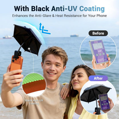 Phone Umbrella, UPF 45+ Clip-On Phone Umbrella Mini Tanning Cellphone Sun Shade Screen UV Protection for iPhone iPad Laptop Kindle Outdoor Travel Beach Pool Gifts Accessories Vacation Essentials