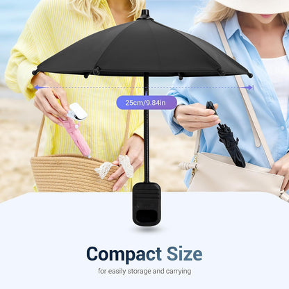 Phone Umbrella, UPF 45+ Clip-On Phone Umbrella Mini Tanning Cellphone Sun Shade Screen UV Protection for iPhone iPad Laptop Kindle Outdoor Travel Beach Pool Gifts Accessories Vacation Essentials