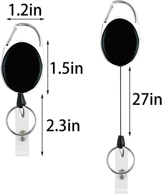 5 Pack Heavy Duty Retractable Badge Reel Id Card Holder with Clip and Key Ring Carabiner Keychain Belt Black Vertical Reels Holders for Nurse Doctor Office Worker Specialist Clear Name