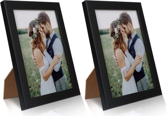 2 Pack 5x7 Picture Frame, Black Picture Frame for Wall and Tabletop Display, Resistant Plastic Photo with Clear Plexiglass for Vertical or Horizontal Display