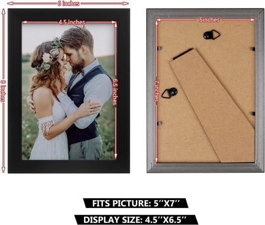 2 Pack 5x7 Picture Frame, Black Picture Frame for Wall and Tabletop Display, Resistant Plastic Photo with Clear Plexiglass for Vertical or Horizontal Display