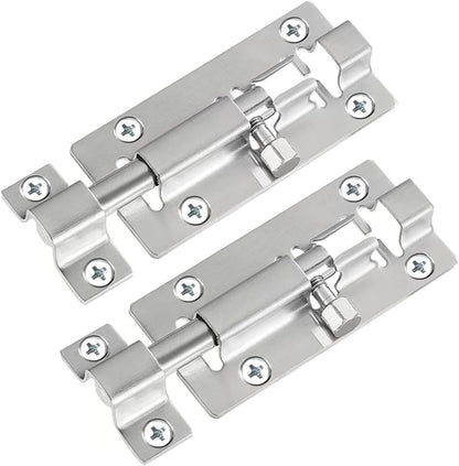 2 Pack Barrel Bolt Latch, 3 Inches Slide Latch Lock, Thickened Stainless Steel Sliding Locks for Door, Brushed Finish Sliding Bolt Lock Latches with 12PCS Screws