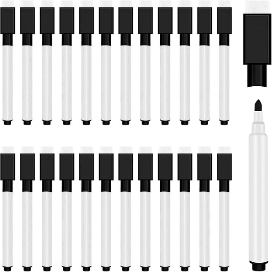 25Pcs Black Magnetic Dry Erase Markers with Eraser Cap, White Board Mini Dry erase Markers Bulk, Fine Point Tip Student White Board Markers for Teachers Office School Supplies