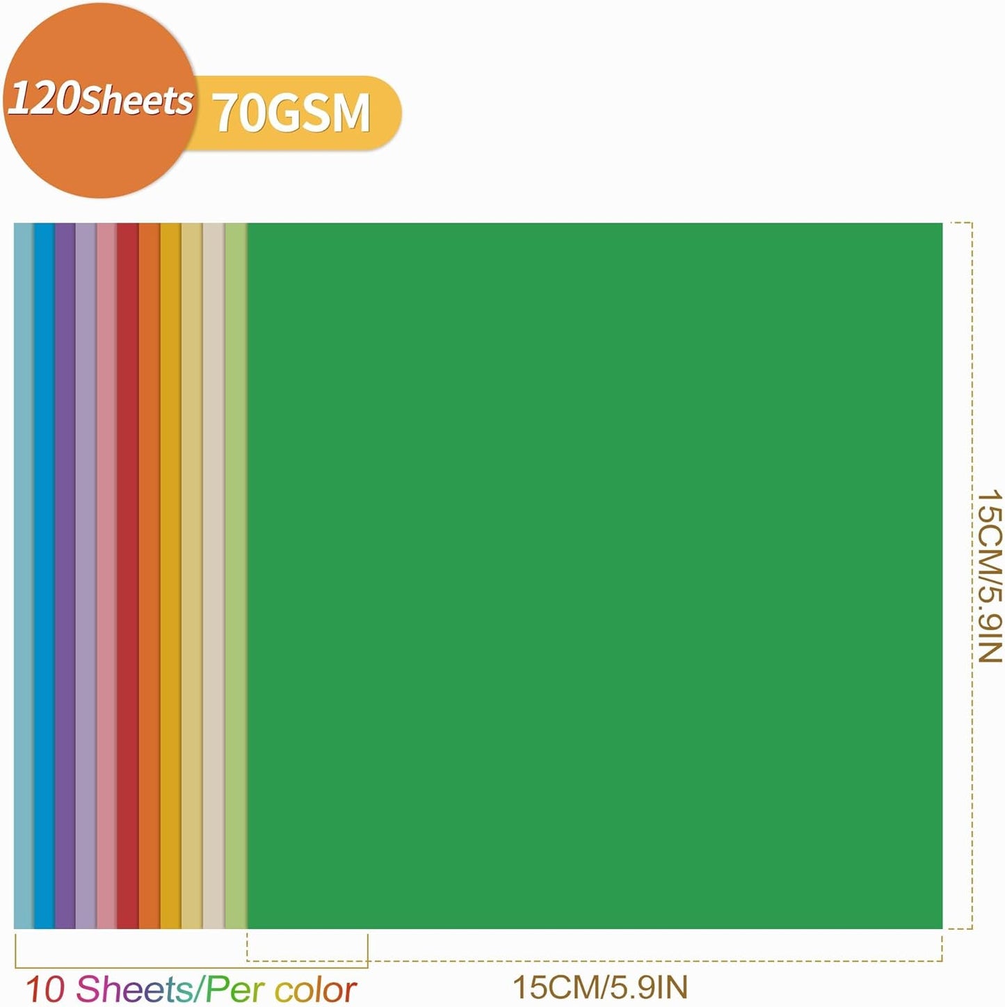 Colorful Origami Paper 120 Sheets, 12 Bright Colors 6 Inch 70gsm Double-Sided Square Folding Paper for DIY Arts Crafts Projects Kids Adults