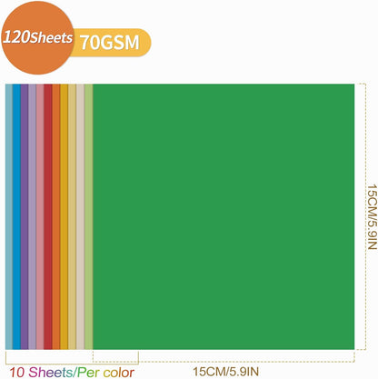 Colorful Origami Paper 120 Sheets, 12 Bright Colors 6 Inch 70gsm Double-Sided Square Folding Paper for DIY Arts Crafts Projects Kids Adults