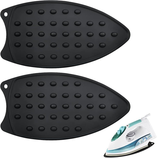 2 Pcs Silicone Iron Rest Pads Multipurpose Iron Hot Resistant Mat Protective Pads for Ironing Board, Flat Irons, Curling Irons (Black)