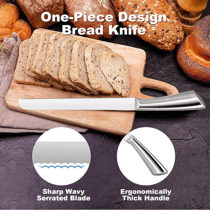 Serrated Bread Knife, Pastry-Slicer - 10 Inch/24CM Blade,One-Piece Stainless Steel Design,Best Knives for Slicing Bread, Bagels, Cake
