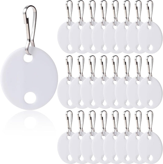 25pcs Key Tags Identifiers with Snap Hook, Double-Sided Writable Plastic Key Tags, Round Identifiers Marker Keychains for Office Home- White