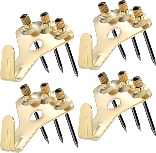 4 Packs Heavy Duty Picture Hanger Kits, 4pcs 100 lbs Photo Hangers Hooks with 12pcs Nails, Mirror Picture Painting Clock Hanging Hardware Tools for Wooden Dry Walls- Gold