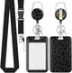 Fashionable Sliding Badge Holder Black Leopard Print Plastic Card Holder with Retractable Badge Reel Carabiner & Detachable Lanyard Vertical Card Protector for Office Worker Teacher Student