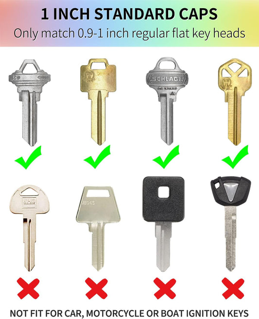 32 PCS 1 Inch Key Cap Covers Key Identifiers Markers Protectors for Standard Regular Thin Flat House Keys (Not Suitable for Odd-Shaped Keys), 8 Assorted Colors