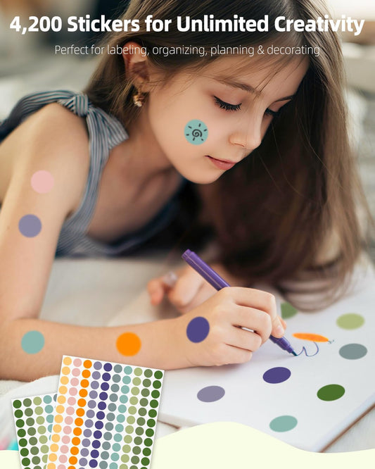 30 Sheets Color Dot Stickers, 4200 Pcs 3/4 Inch Round Stickers, Vinyl Circle Sticker Labels, Self-Adhesive Color Coding Label Colored Sticker Dots for Paper, Decor, school & Office, 10 Colors