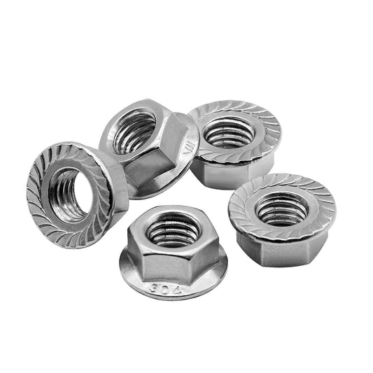 M6*1.0 Serrated Flange Hex Lock Nuts 304 Stainless Steel 18-8 Bright Finish (30PCS)
