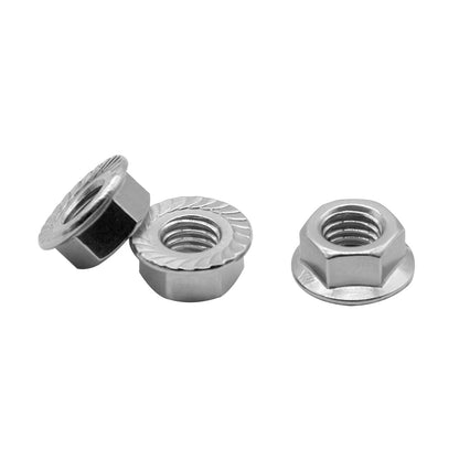 M6*1.0 Serrated Flange Hex Lock Nuts 304 Stainless Steel 18-8 Bright Finish (30PCS)
