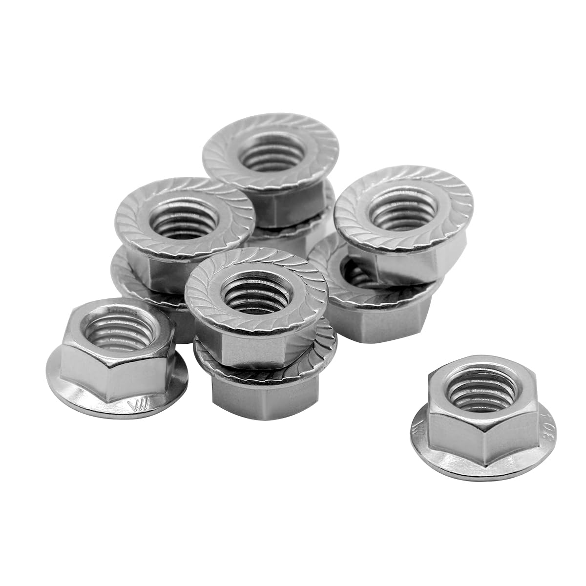 M6*1.0 Serrated Flange Hex Lock Nuts 304 Stainless Steel 18-8 Bright Finish (30PCS)