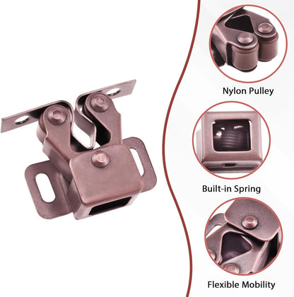 8 Pcs Cabinet Latch Double Roller Catch, Catch Hardware for Cupboard Closet Cabinet Door Latches and Catches, Cold Rolled Steel Cabinet Latches with Spear Strike, Red Bronze