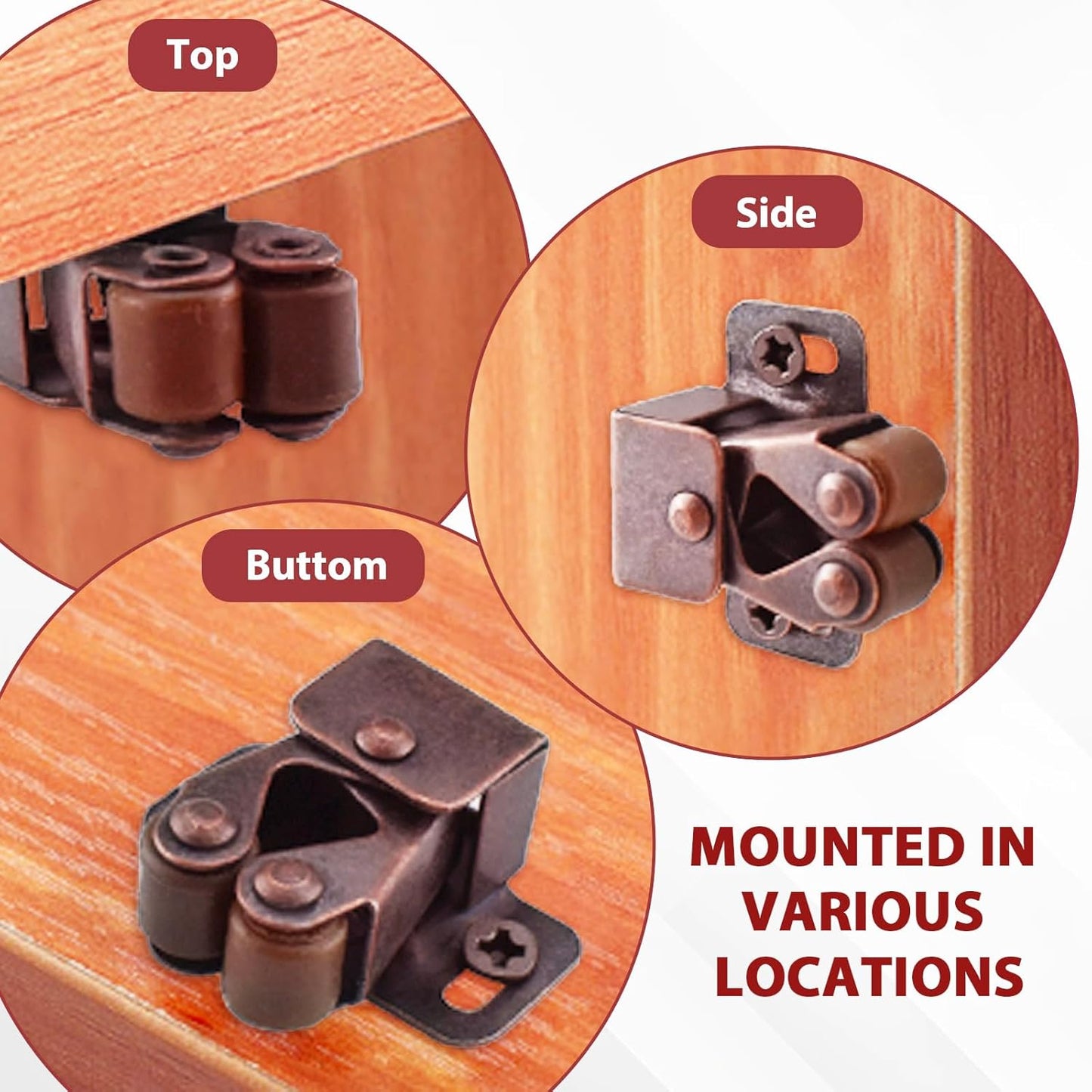 8 Pcs Cabinet Latch Double Roller Catch, Catch Hardware for Cupboard Closet Cabinet Door Latches and Catches, Cold Rolled Steel Cabinet Latches with Spear Strike, Red Bronze