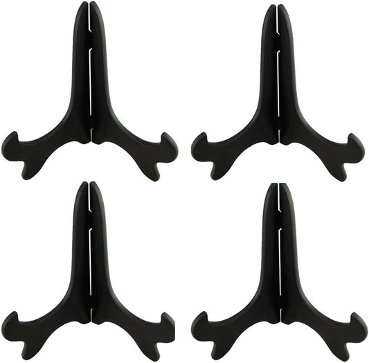 Black 4" Wood-Like Plastic Easels Plate Display Stands Picture Frame Stand Holder-Set of 4