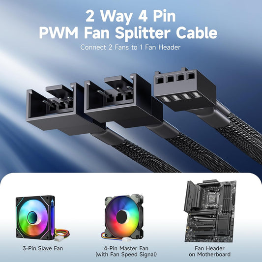 2-Pack 2 Way 4 Pin PWM Fan Splitter Cable - 4 Inches, PC Fan Splitter 1 to 2 Converter, PC PWM Extension Cable