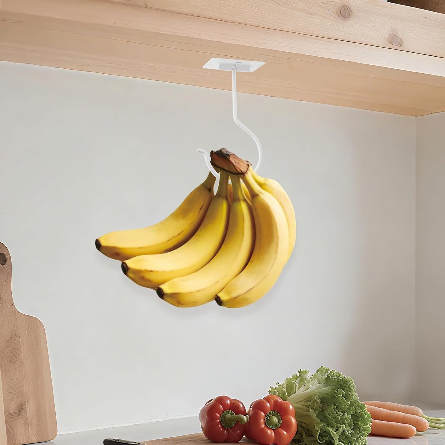 1Pcs White Self-Adhesive Banana Hook, Grape Hook, Kitchen Fruit Hooks, Banana Hanger, Keep Bananas Fresh Under The Cabinet, with Magnetic Absorption Storage Perfect Design