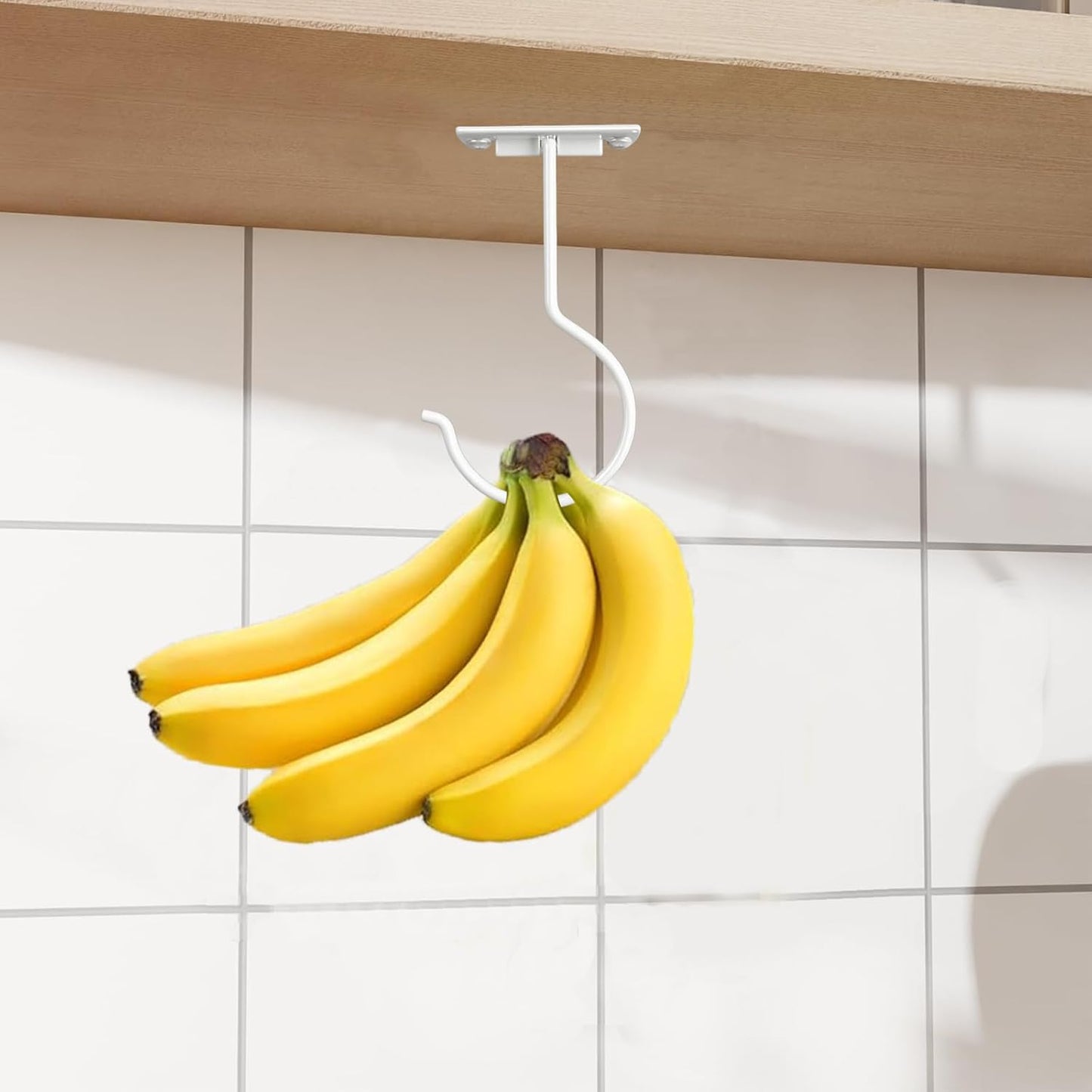 1Pcs White Self-Adhesive Banana Hook, Grape Hook, Kitchen Fruit Hooks, Banana Hanger, Keep Bananas Fresh Under The Cabinet, with Magnetic Absorption Storage Perfect Design
