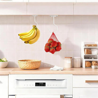 1Pcs White Self-Adhesive Banana Hook, Grape Hook, Kitchen Fruit Hooks, Banana Hanger, Keep Bananas Fresh Under The Cabinet, with Magnetic Absorption Storage Perfect Design