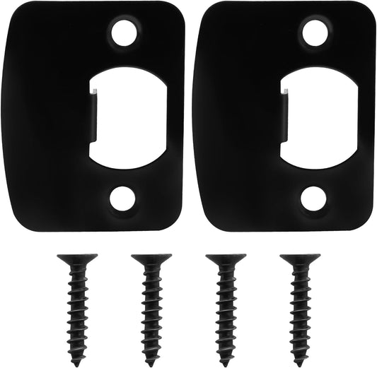 Black Door Strike Plate Stainless Steel Round Corner Door Latch Plate with 4pcs Screws for Door Repair and Reinforcement