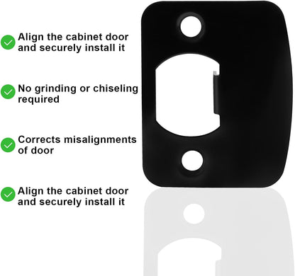 Black Door Strike Plate Stainless Steel Round Corner Door Latch Plate with 4pcs Screws for Door Repair and Reinforcement