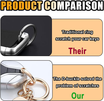 Genuine Leather Car Keychain, 360 Degree Rotatable Handmade Knit Sheepskin Keychain, Key Fob Holder with Anti-Lost D-Ring (Purple)