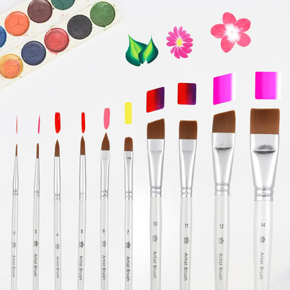 Face Paint Brush Set, 10 Pcs Face Paint Brushes Artist Brush for Body Face-Painting Kit Professional Body Art Makeup Kit for Acrylic Painting Gouache Watercolor Oil Christmas Halloween Cosplay Party