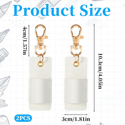 2 Pcs Pen Holder for Lanyard, White PU Leather Anti-Lost Lanyard Pen Clip Retractable Pens Holder Clip Keychain, Portable Pouch Pocket Pens Holders for Pencil Badges Clipboard Nurses Office School