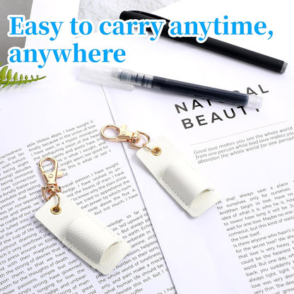2 Pcs Pen Holder for Lanyard, White PU Leather Anti-Lost Lanyard Pen Clip Retractable Pens Holder Clip Keychain, Portable Pouch Pocket Pens Holders for Pencil Badges Clipboard Nurses Office School