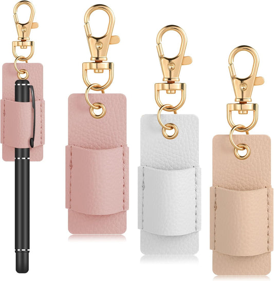 3 Pcs Pen Holder for Lanyard, Anti-Lost Neck Lanyard Pen Holder Keychain, PU Leather Retractable Pencils Clip Portable Single Pouch, Office Supplies for Badge Reels Nurses Clerks Couriers (3 Colors)