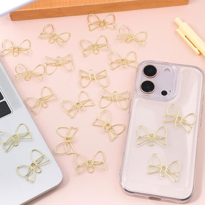 20 Pcs Mini Bow Shape Paper Clips, Gold Paperclips Cute Paper Clips Decorative Bowknot Paperclips Metal Bookmarks Funny Planner Clip Desk Accessories for School Office Supplies Home Document