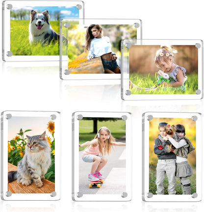 Magnetic Picture Frames for Refrigerator, 2.36 x 3.54 Inch Mini Fridge Magnetic Photo Frame, Double Sided Magnet Acrylic Picture Frame for Fridge/Locker (6Pack)
