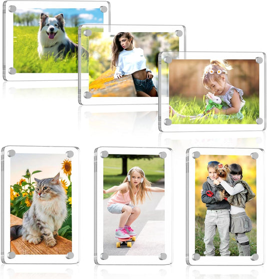Magnetic Picture Frames for Refrigerator, 2.36 x 3.54 Inch Mini Fridge Magnetic Photo Frame, Double Sided Magnet Acrylic Picture Frame for Fridge/Locker (6Pack)