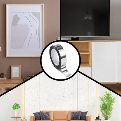 4 Rolls/110 Yard Metallic Mirror Tape - Silver 1/2'' Decorative Tapes - Self Adhesive Polyester Film Decor Tapes - DIY Graphic Art Tape - Wall Decor TV Frame Crafts Gift Box Wrapping