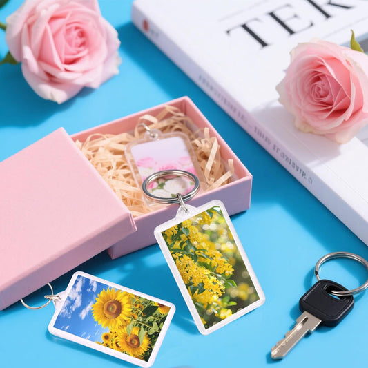 6-Pack Photo Keychain -2.75''x 1.97'' Acrylic Clear Keyrings Picture Frame Keychains - Double Sided Blank Photo Key Fob Holder with Split Ring for DIY Personalised Photo Gift