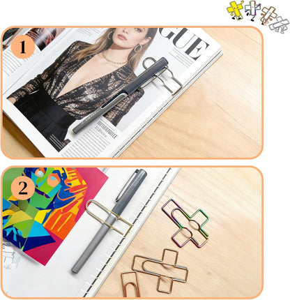 Paperclip Pen Holder, Metal Pen Holder for Notebook - 8 Pcs Cross Shaped Pen Clips Planner Accessories Office Supplies (Only for Pens with a Thickness of Less Than 0.5 Inches)
