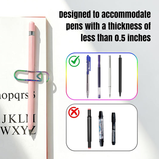 Paperclip Pen Holder, Metal Pen Clip for Notebook - 5 Pcs Iridescent Colored Pen Holder Clips for Journals, Planner Accessories (Only for Pens with a Thickness of Less Than 0.5 Inches)