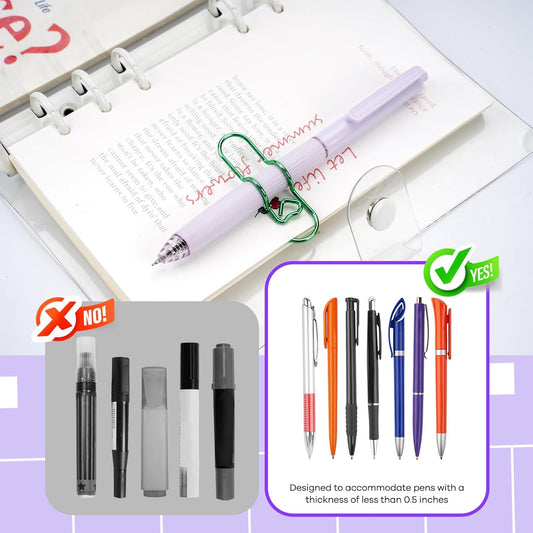 Paper Clip Pen Holder, Metal Pen Clips for Notebook - 8 Pcs Colorful Pen Clip Holder Planner Accessories, Colorful Cute Pen Clips (Only for Pens with a Thickness of Less Than 0.5 Inches)