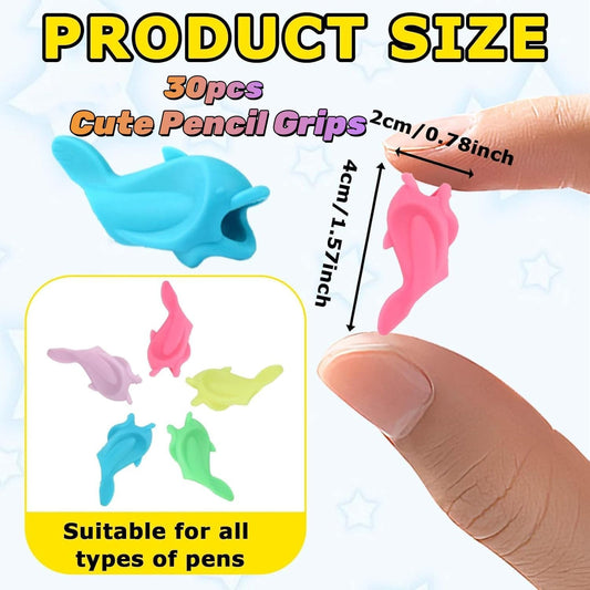 14-Pack Pencil Grips for Handwriting - 2Style (4Pcs Pen Grips w/Cushion & 10Pcs Cute Dolphin Pencil Grip) - Writing Posture Correction Writting Aids for Adults,18+Age