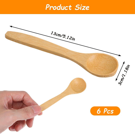 6PCS Bamboo Spoons, Mini Wooden Spoons 5.12 Inch, Multi-purpose Small Teaspoons for Condiments Spices Honey Ice Cream Coffee Kitchen & Serving Utensils