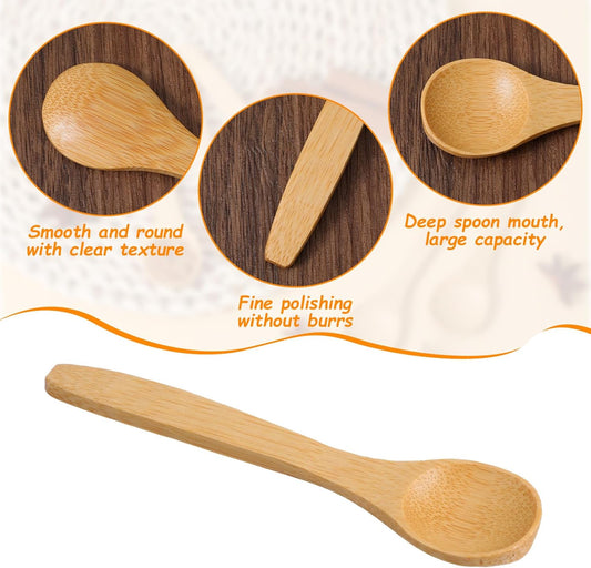 6PCS Bamboo Spoons, Mini Wooden Spoons 5.12 Inch, Multi-purpose Small Teaspoons for Condiments Spices Honey Ice Cream Coffee Kitchen & Serving Utensils