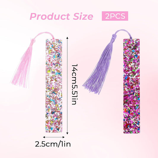 2Pcs Funny Bookmarks,Glittering Book Marks for Reading,Elegant Bookmark for Women with Tassels Book Lovers Gifts